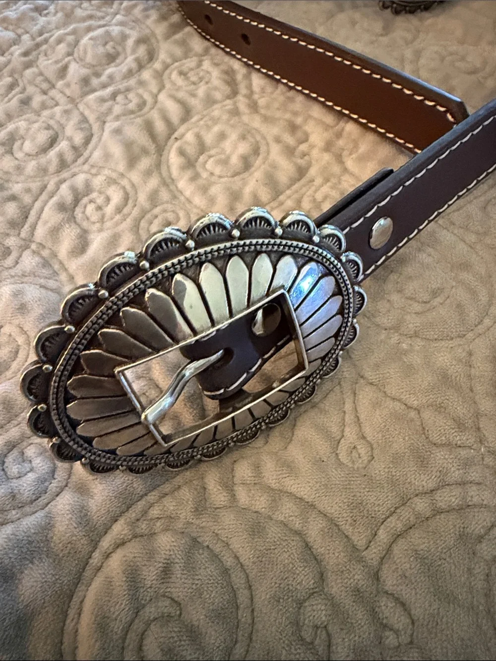 Nocona Brown Leather Belt with Oval Silver Conchos